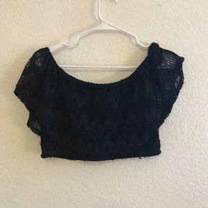 Boho Festival Black Crochet Off Shoulder Crop Top